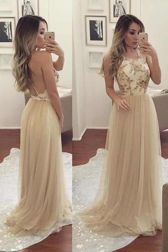 Unique Open Back Tulle Affordable Long Prom Dresses, WG761