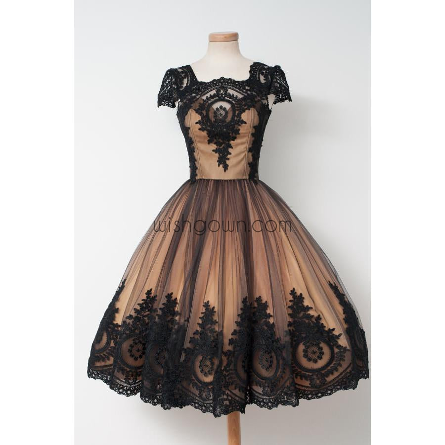 Black Applique Cap Sleeves Pretty Cheap Short Homecoming Dresses, WG806 - Wish Gown