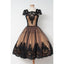 Black Applique Cap Sleeves Pretty Cheap Short Homecoming Dresses, WG806