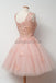 Cute Pink Unique Lace Junior Beautiful Cheap Short Homecoming Dresses, WG808 - Wish Gown