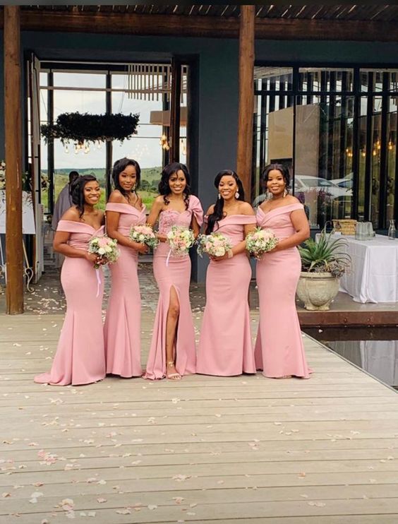 Mismatched Pink Mermaid Side Slit Off Shoulder Long Bridesmaid Dresses Wish Gown Mismatched Pink Mermaid Side Slit Off Shoulder Long Bridesmaid Dresses Wish Gown