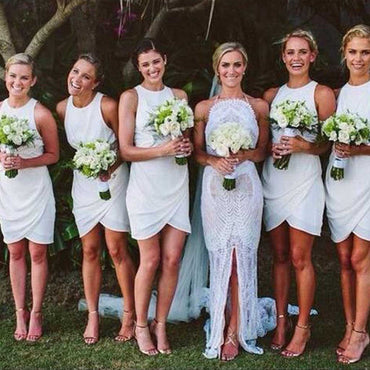 Sequin Off Shoulder V-Neck Shinning Knee-Length Cheap Custom Make High Quality Bridesmaid Dresses, WG124