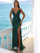 Sexy Green Mermaid High Slit Spaghetti Straps Maxi Long Evening Prom Dresses, WGP249
