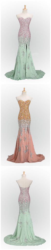Mint Long Mermaid Sweet Heart Side Split Sparkle Popular Custom Make Prom Dresses, PD0113