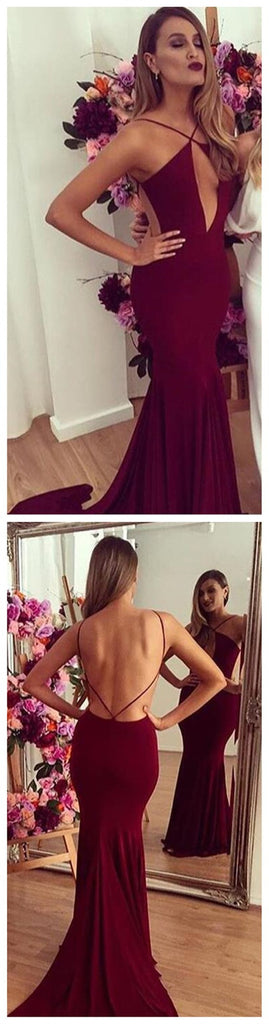 Sexy Long Backless On Sale Mermaid Simple Newest Burgundy Evening Prom Dresses Online, PD0114