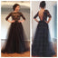 Elegant Women Black Lace Long Sleeves Backless Party Prom Long Evening Dress, PD0015