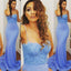 Spaghetti Straps Mermaid Blue Lace Sexy Evening Cheap Long Prom Dress, PD0151
