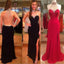 Unique Side Slit High Neck Beaded Sexy Black On Sale Evening Long Prom Dress, PD0155