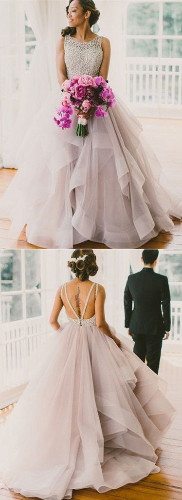 Long Fluffy Popular Unique Backless Prom Dresses Evening Ball Gown, PD0016