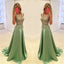 Deep V-Neck Stunning A-line Sexy Fashion Green Evening Long Prom Dress, PD0160