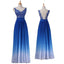Chiffon Gradient Blue White Lace Appliques Party Cocktail Evening Long Prom Dress, PD0189 - Wish Gown