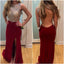 Gorgeous Open Back Burgundy Sexy Mermaid Inexpensive Long Backless Side Slit Prom Dress, PD0027