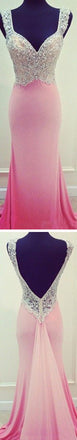 Pink Long Mermaid Open Back Sweet Heart Pretty Evening Party Prom Dresses, PD0029