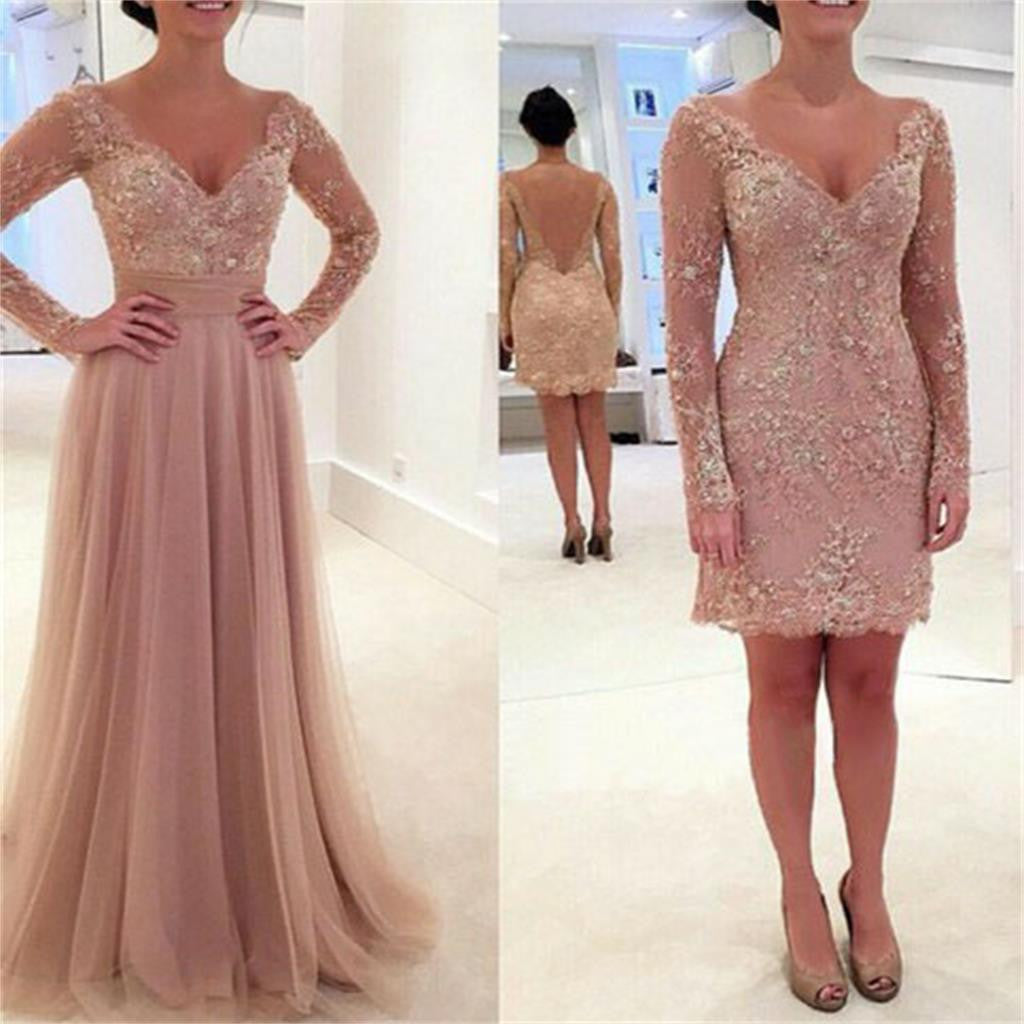 Two Piece Homecoming Dresses See Through Long Sleeve Lace