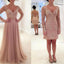 Long Sleeve Two Pieces See Through Back Lace Tulle Blush Pink Sexy Long Prom Dresses, PD0034