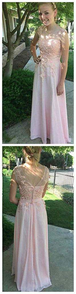 Pink Scoop Pretty On Sale Chiffon Formal A Line Long Prom Dress with Applique, PD0065