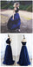 Two Pieces Halter Royal blue A-line Unique New Design Evening Long Prom Dress, PD0067