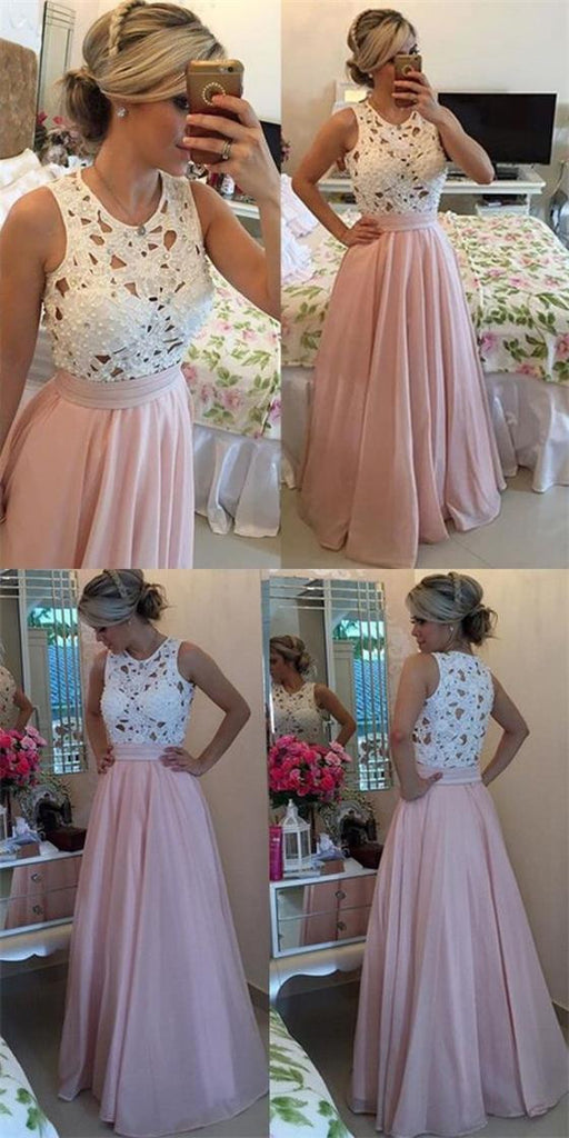Long Scoop Cheap White Blush Pink Fashion Floor Length Evening Party Prom Dresses,PD0073