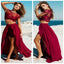 Unique Burgundy Sexy Lace Slit Two-piece Party Cheap Evening Long Prom Dress, PD0091