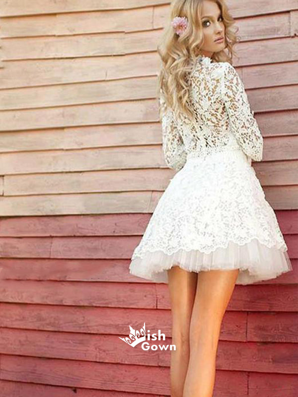 Long sleeve Lace see through cute homecoming dress, BD0001