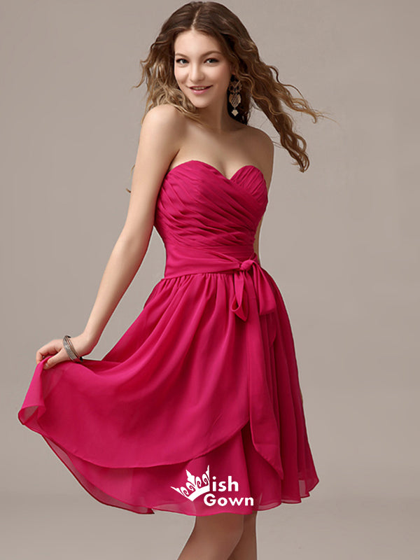 Sweetheart Rose Red Strapless Chiffon A-line Short Homecoming Dress,BD Wish Gown Sweetheart Rose Red Strapless Chiffon A-line Short Homecoming Dress,BD Wish Gown