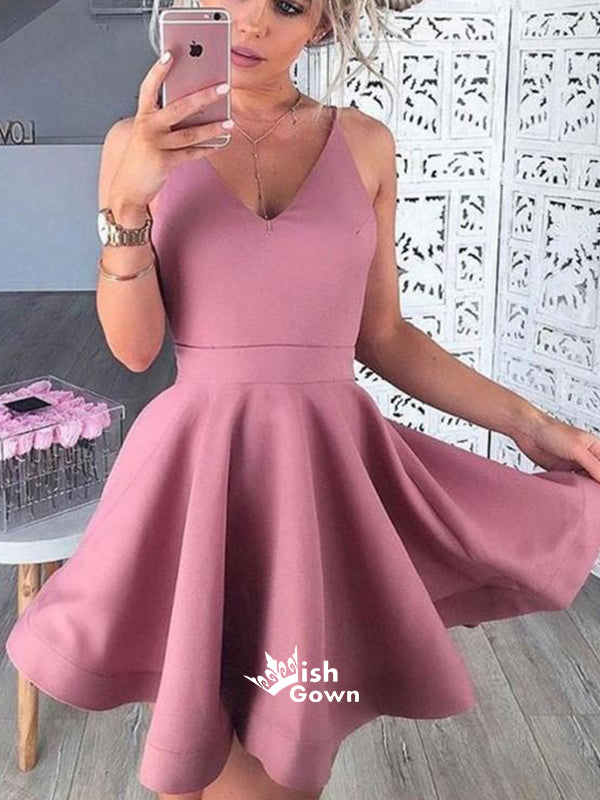 Baby Pink V-neck A-line Stain Graduation Homecoming Prom Dress, BD0010 Wish Gown Baby Pink V-neck A-line Stain Graduation Homecoming Prom Dress, BD0010 Wish Gown