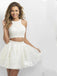 Ivory Two Pieces Beads Halter Lace A-line Short Bridesmaid Freshman Homecoming Prom Gowns Dress, BD00118