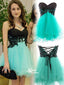 Mint Green Sweetheart Appliques Strapless Lace Up Mini Cocktai Homecoming Prom Dresses, BD00148
