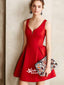 Unique Style Red Satin V-neck Short Freshman Casual Cocktail Homecoming Prom Dress, BD00152
