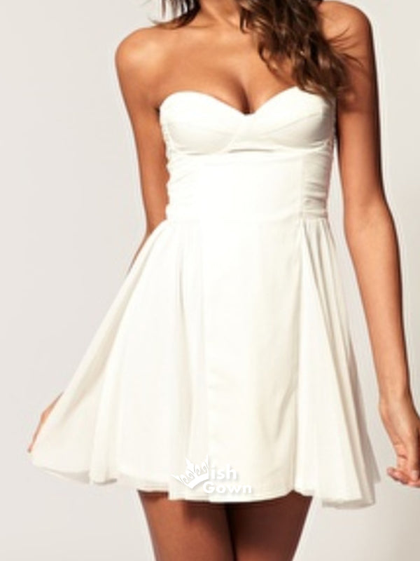 Ivory Strapless Sweetheart Simple Short Freshman Homecoming Prom Dresses, BD00168