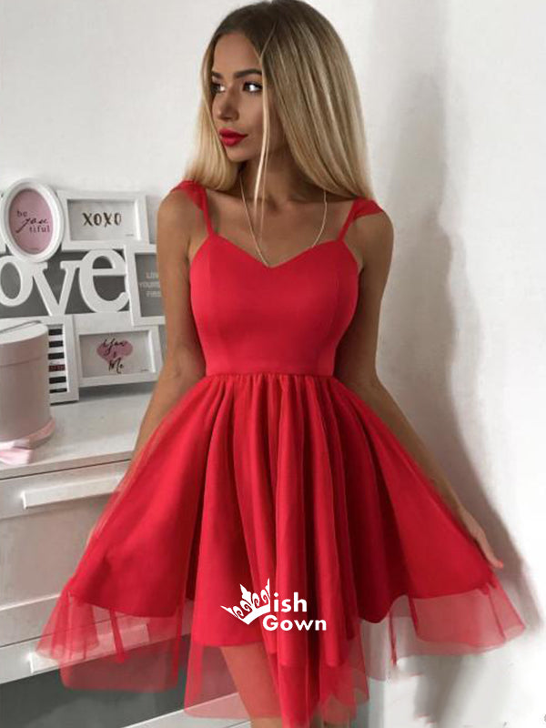 Red Simple Spaghetti Strap Mini Casual Homecoming Prom Dresses, BD0017 Wish Gown Red Simple Spaghetti Strap Mini Casual Homecoming Prom Dresses, BD0017 Wish Gown