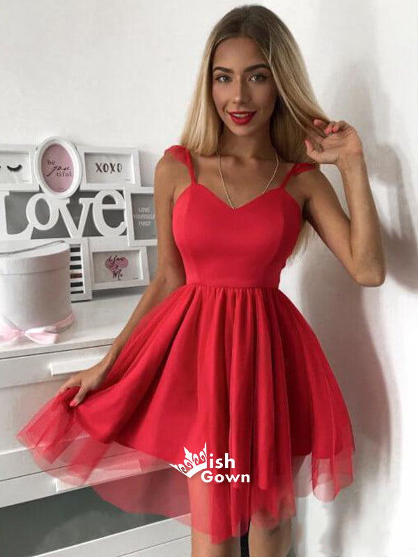 Red Simple Spaghetti Strap Mini Casual Homecoming Prom Dresses, BD0017 Wish Gown Red Simple Spaghetti Strap Mini Casual Homecoming Prom Dresses, BD0017 Wish Gown