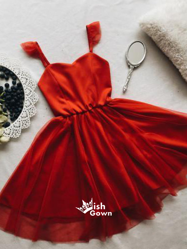 Red Simple Spaghetti Strap Mini Casual Homecoming Prom Dresses, BD0017 Wish Gown Red Simple Spaghetti Strap Mini Casual Homecoming Prom Dresses, BD0017 Wish Gown