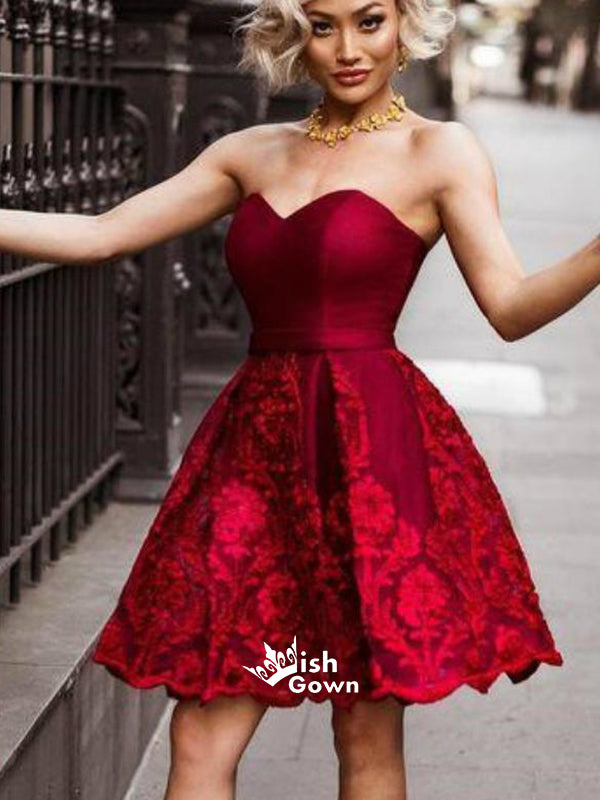 Dark Red Strapless Sweetheart Short Cocktail Evening Party Homecoming Wish Gown Dark Red Strapless Sweetheart Short Cocktail Evening Party Homecoming Wish Gown