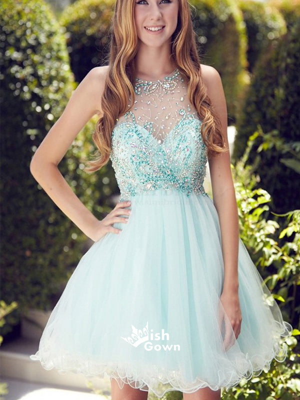 Sparkly see through tulle cute Bohemian cute freshman graduation homecoming prom dress,BD0022