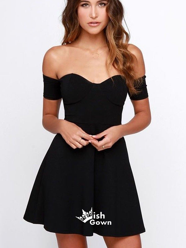 Charming Sweetheart Off The Shoulder Short Little Black Homecoming Prom Dress, BD0038