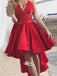 Red Spaghetti Strap Lace Top Satin Short Front Long Back Homecoming Cocktail Prom Dress, BD0083