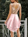 Sweet Pink V-neck Sequin Top Sleeveless Casual Short Graduation Homecoming Dress, BD0091