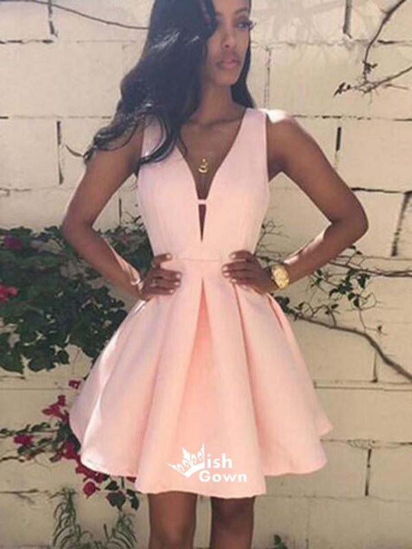 Pink Simple Elegant A-line Freshman Homecoming Prom Gown Dress, BD0095 Wish Gown Pink Simple Elegant A-line Freshman Homecoming Prom Gown Dress, BD0095 Wish Gown