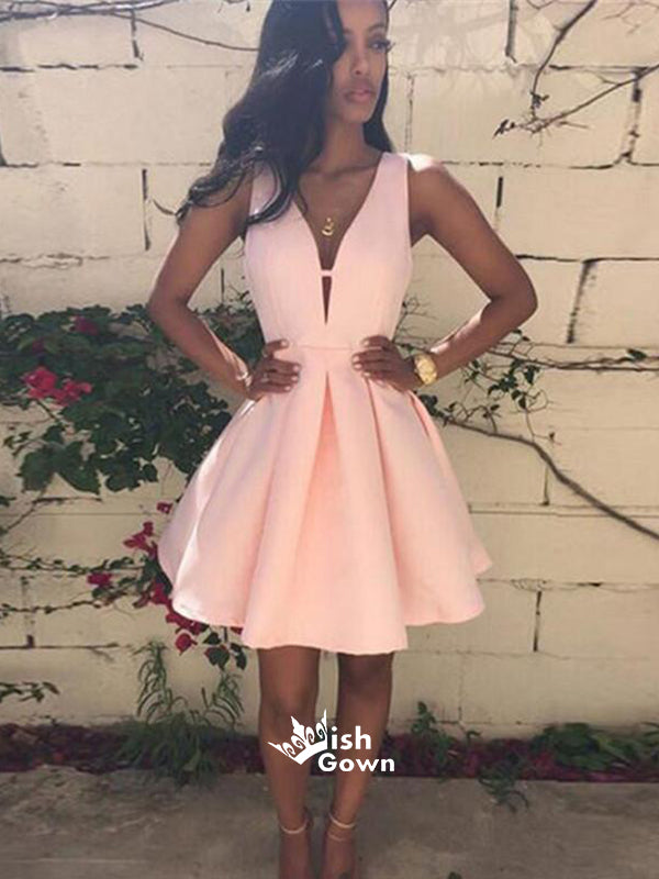Pink Simple Elegant A-line Freshman Homecoming Prom Gown Dress, BD0095 Wish Gown Pink Simple Elegant A-line Freshman Homecoming Prom Gown Dress, BD0095 Wish Gown