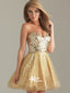 Fashion Gold Sequin Strapless Tulle Short Cute Homecoming Prom Dresses, CM0029