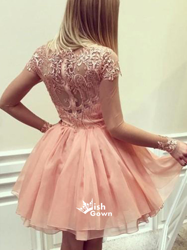 Pink Chiffon Ball Gown Lace See Through Short Cute Homecoming Prom Dre Wish Gown Pink Chiffon Ball Gown Lace See Through Short Cute Homecoming Prom Dre Wish Gown