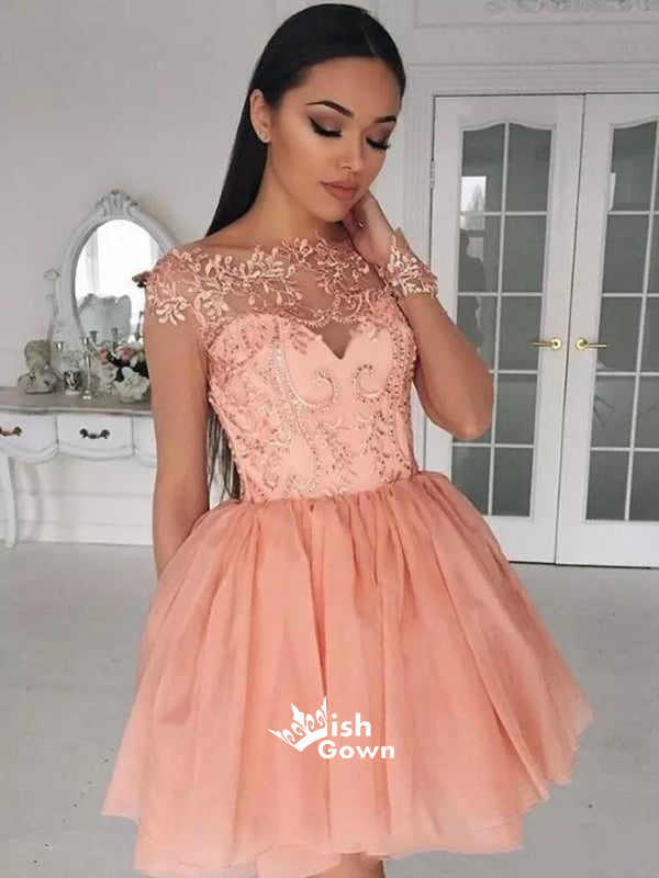 Pink Chiffon Ball Gown Lace See Through Short Cute Homecoming Prom Dre Wish Gown Pink Chiffon Ball Gown Lace See Through Short Cute Homecoming Prom Dre Wish Gown
