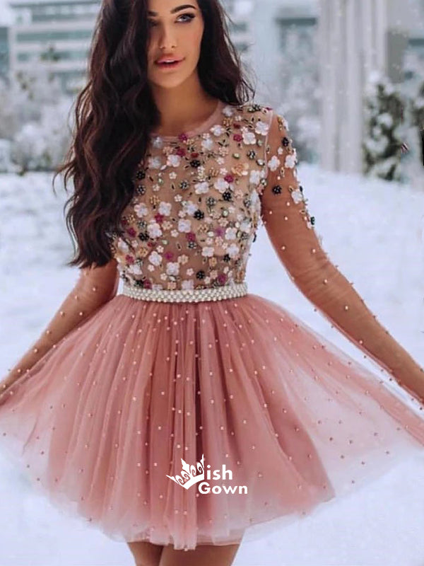 Long Sleeves Seen Through Short Homecoming Dresses EPT114 Wish Gown Long Sleeves Seen Through Short Homecoming Dresses EPT114 Wish Gown