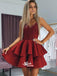 Sexy Red V-neck Spaghetti Strap Short Homecoming Dresses, EPT122