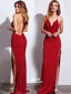 Simple Red Halter Sexy Side Split Backless Cheap Cocktail Evening Dress Prom Dress, PD0024