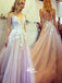V-Neck Sexy A-line Organza Appliques Charming Most Popular Evening Long Prom Dress, PD0128
