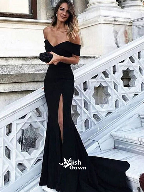Simple Chic Black Mermaid Side Split Off Shoulder Sexy Evening Long Pr Wish Gown Simple Chic Black Mermaid Side Split Off Shoulder Sexy Evening Long Pr Wish Gown