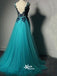 Tulle V-Back Floor-length Black Apllique A Line Formal Inexpensive Evening Long Prom Dress, PD0202