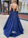 Royal Blue Tulle Spaghetti Strap V-back Appliques Top Long Prom Dresses, PG1107